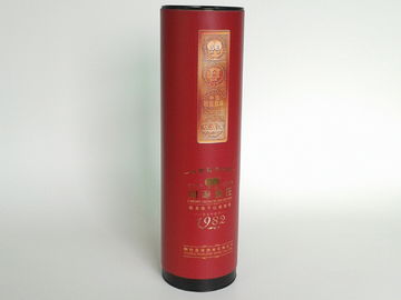 Embossed / Hot-Stamping Cylindrical Wine Packaging Boxes , Custom Printed Wine Boxes with Matel Cap